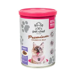 Вологий корм для дорослих котів шматочки в желе з індичкою Pet Chef 415 г