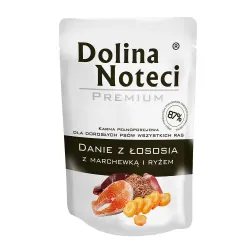 Блок вологого корму для собак дрібних порід з лососем, морквою та рисом Dolina Noteci Premium 10*100 г