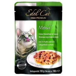Вологий корм для кішок ніжні шматочки індички та качки в соусі Edel Cat 100 г