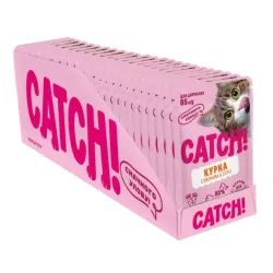 Упаковка вологого корму для дороcлих котів з куркою та овочами в соусі Catch! 24 шт*85 г
