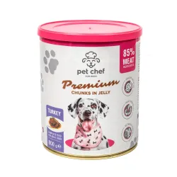 Вологий корм для дорослих собак шматочки в желе з індичкою Pet Chef 800 г