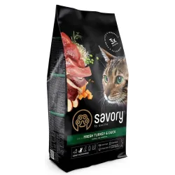 Сухий корм для кішок зі свіжим м'ясом індички та качкою Savory 2 кг