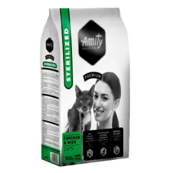 Повнораціонний сухий корм для стерилізованих котів з куркою і рисом Amity PREMIUM Chicken&Rice Cat Sterilized 600 г
